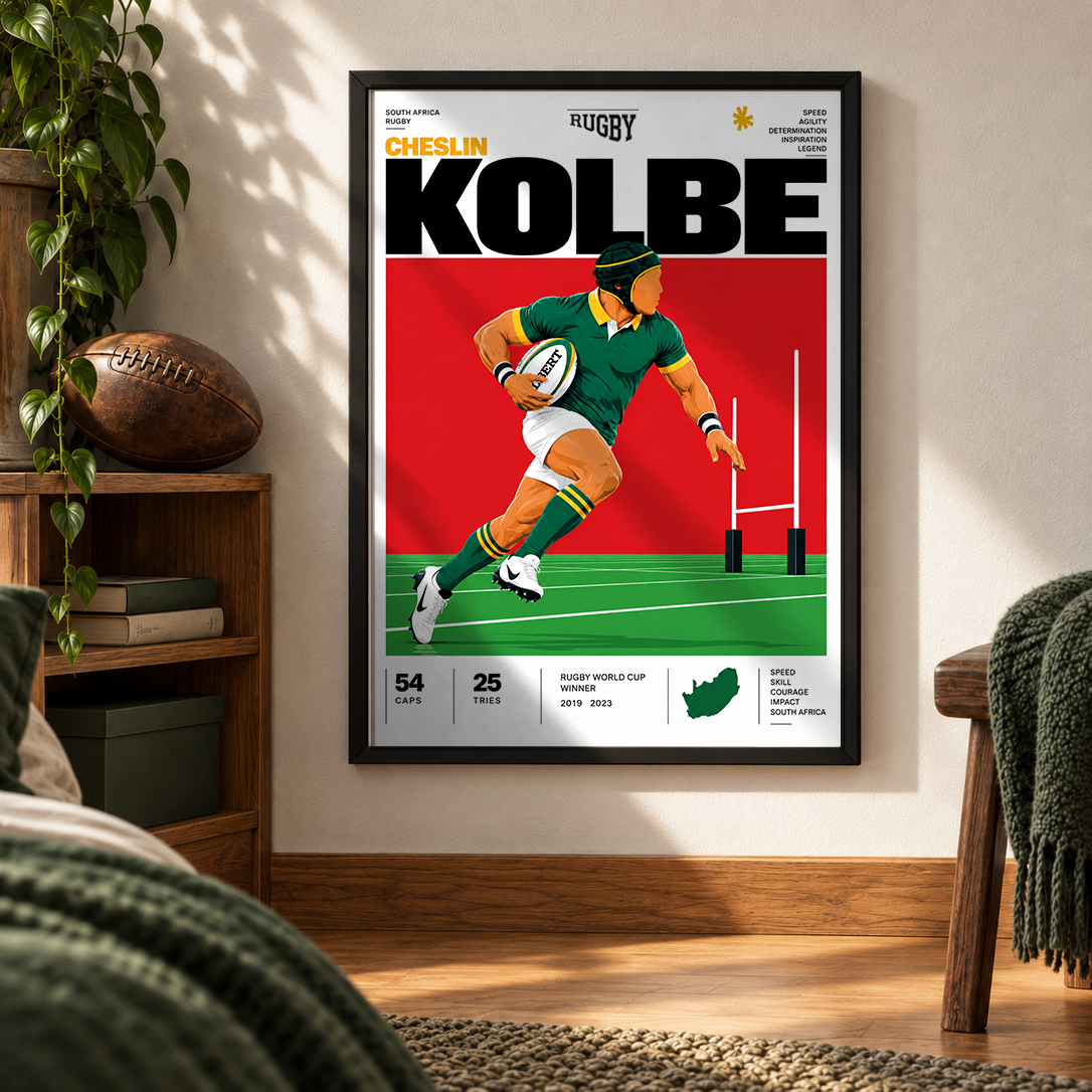 Cheslin Kolbe Springboks wing rugby poster – modern wall art by 98types