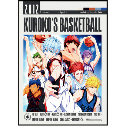 Kuroko's Basketball 2012 anime poster featuring multiple illustrated basketball characters in action poses, with the title 'KUROKO'S BASKETBALL' and '2012' prominently displayed on a white background.