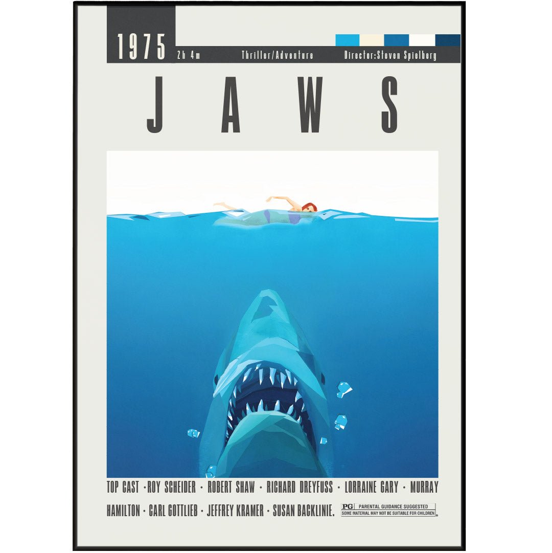 Jaws Poster | Steven Spielberg Movies - 98typesModern Minimal Movies