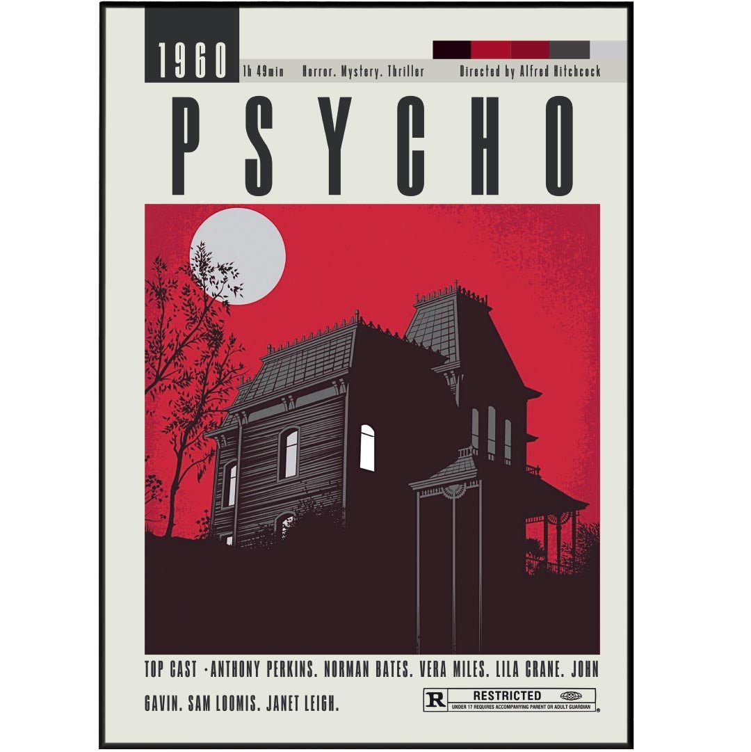 Psycho Poster | Alfred Hitchcock Movies - 98typesModern Minimal Movies