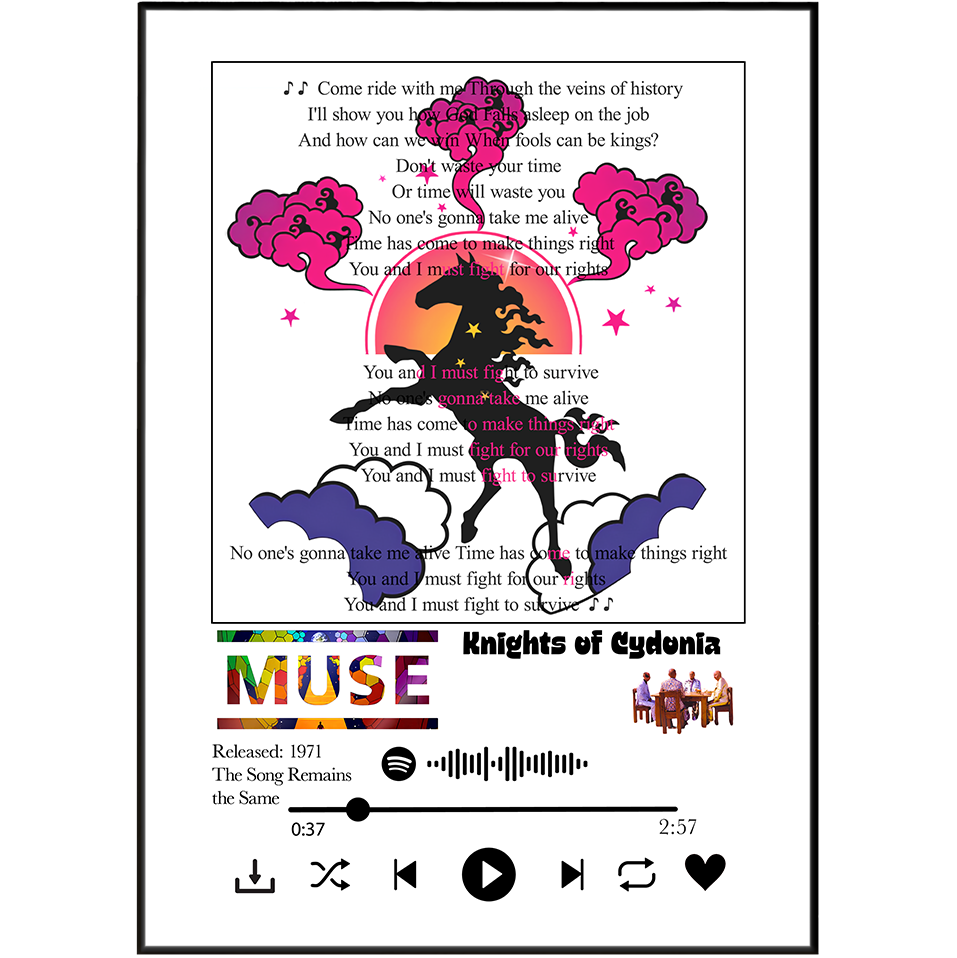 Muse Knights of Cydonia song lyric print wall art UK rock music poster
