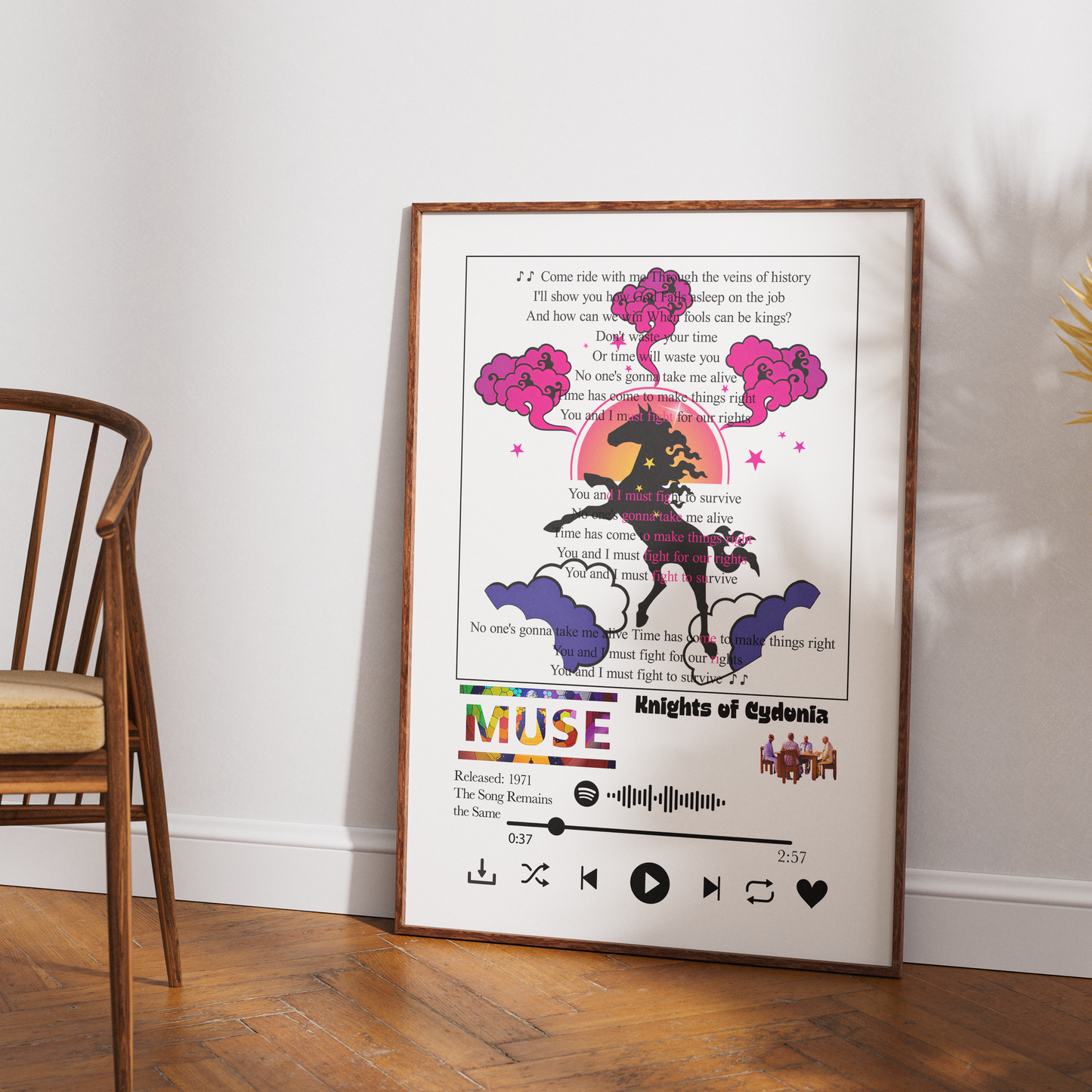 Muse Knights of Cydonia song lyric print wall art UK rock music poster

