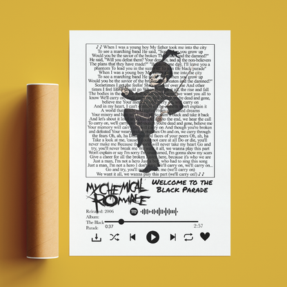 Artist: My Chemical Romance | Song: Welcome to the Black Parade | Genre: Emo, Rock, Pop Punk | Style: Minimalist
lyric typography | Sizes: A3, A4, A5, A6