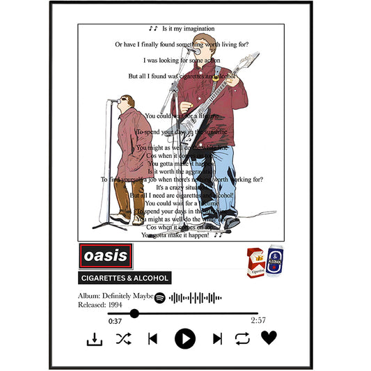Oasis “Cigarettes & Alcohol” Lyrics Wall Art Print
