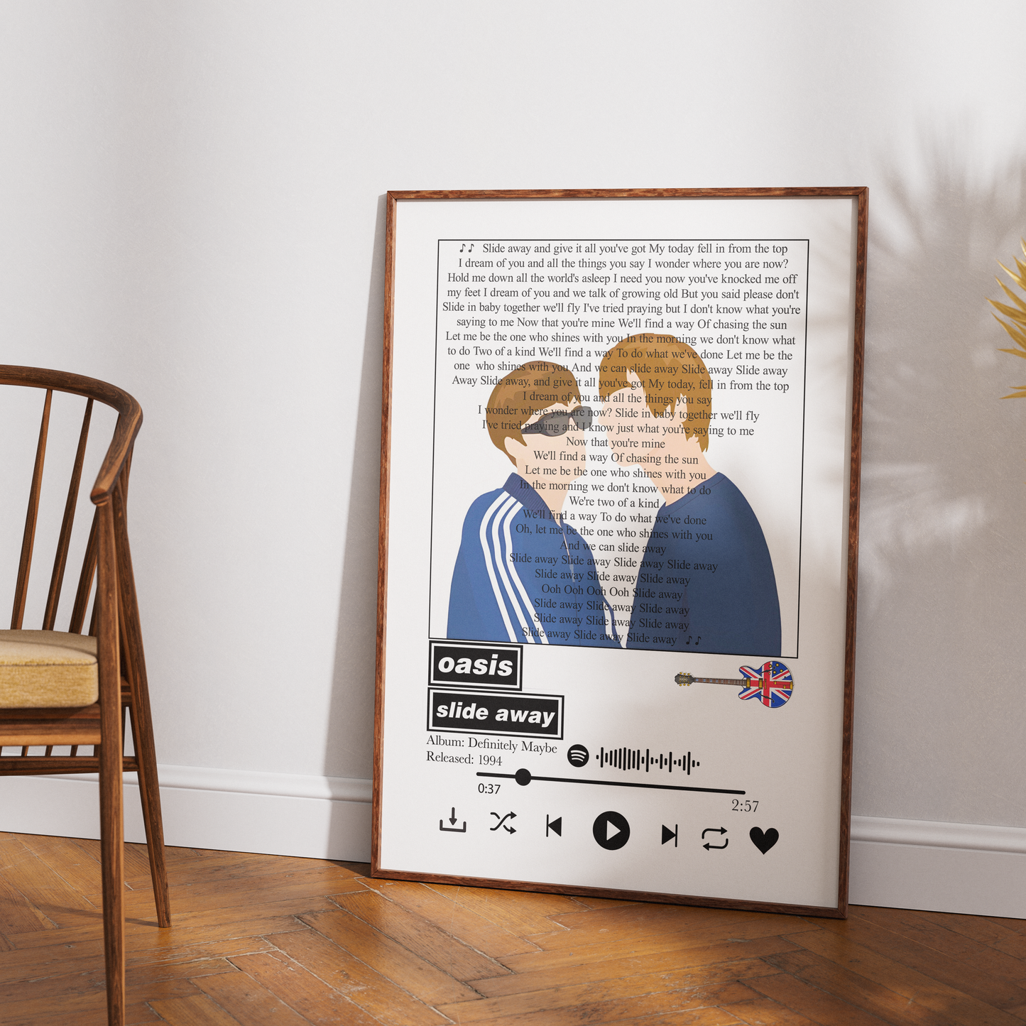 Oasis “Slide Away” Lyrics Wall Art Print
