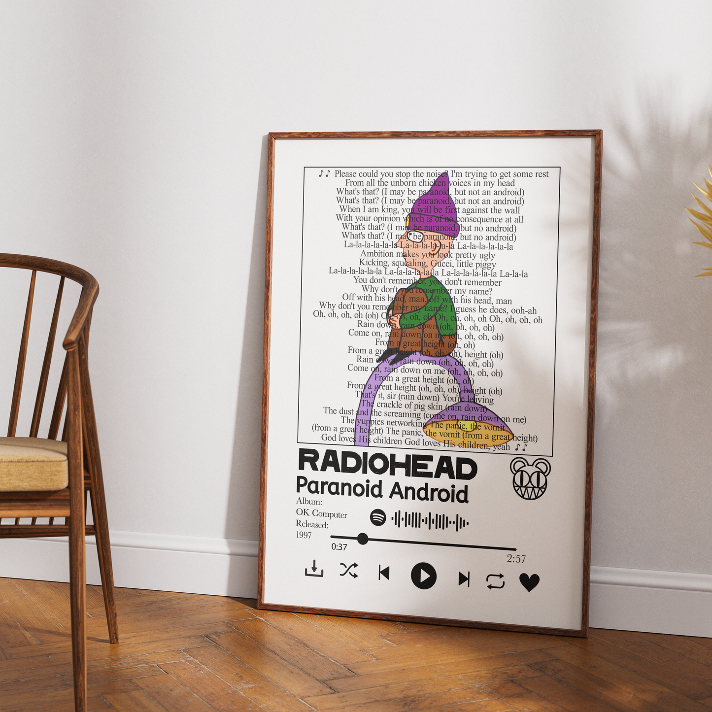 Radiohead Paranoid Android song lyric print wall art UK music poster
