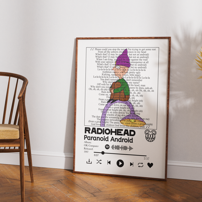Radiohead Paranoid Android song lyric print wall art UK music poster
