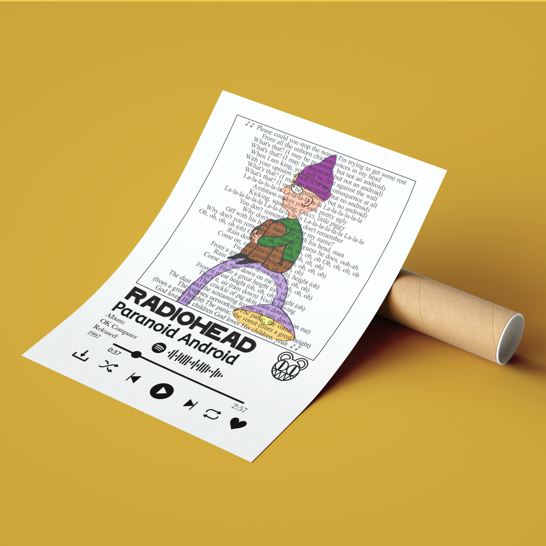 Radiohead Paranoid Android song lyric print wall art UK music poster
