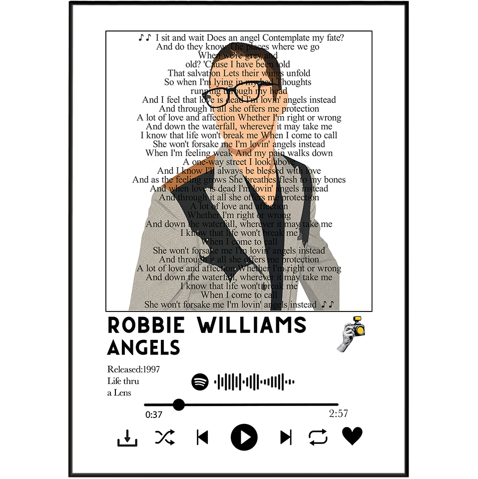 Robbie Williams Angels song lyric print wall art UK music poster
