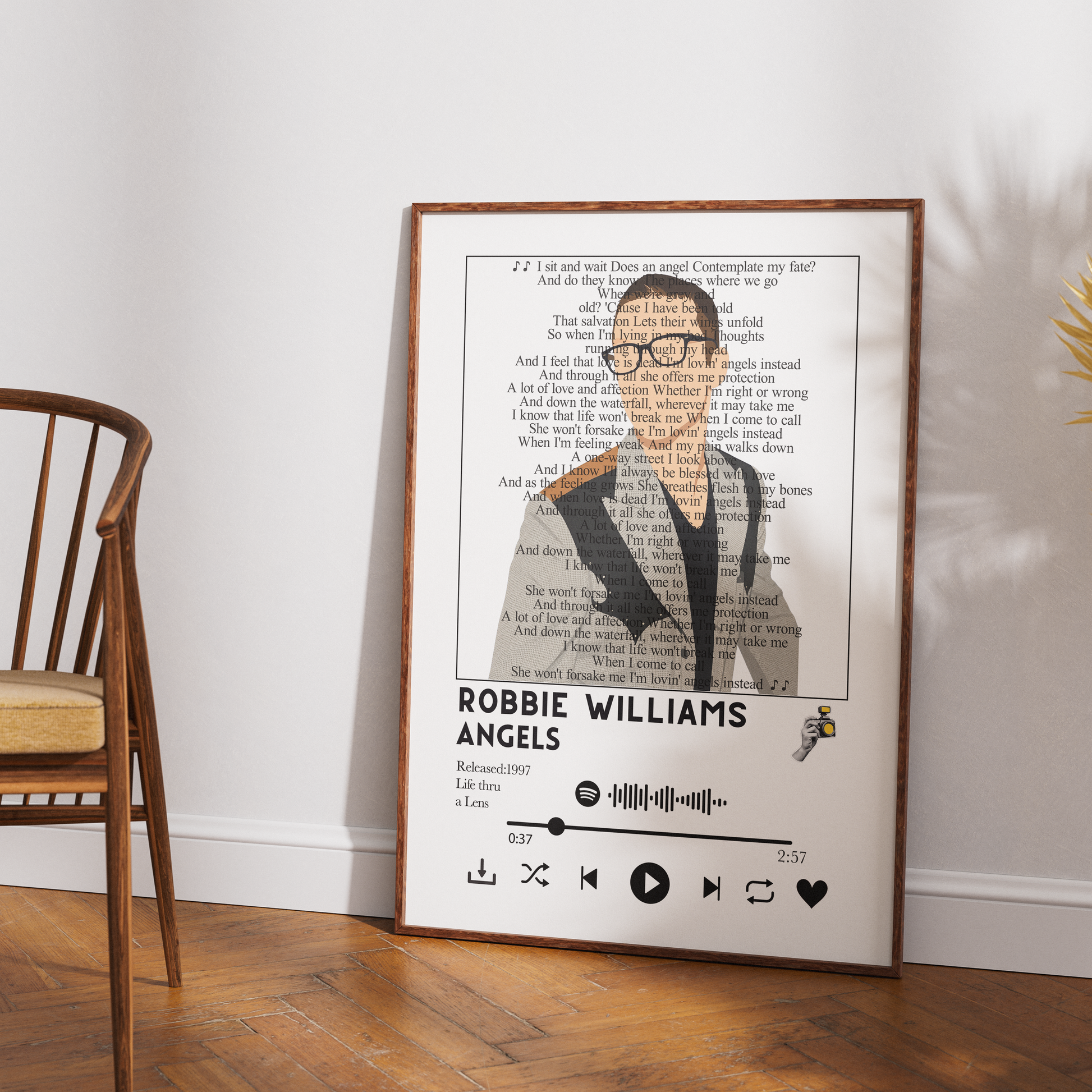 Robbie Williams Angels song lyric print wall art UK music poster
