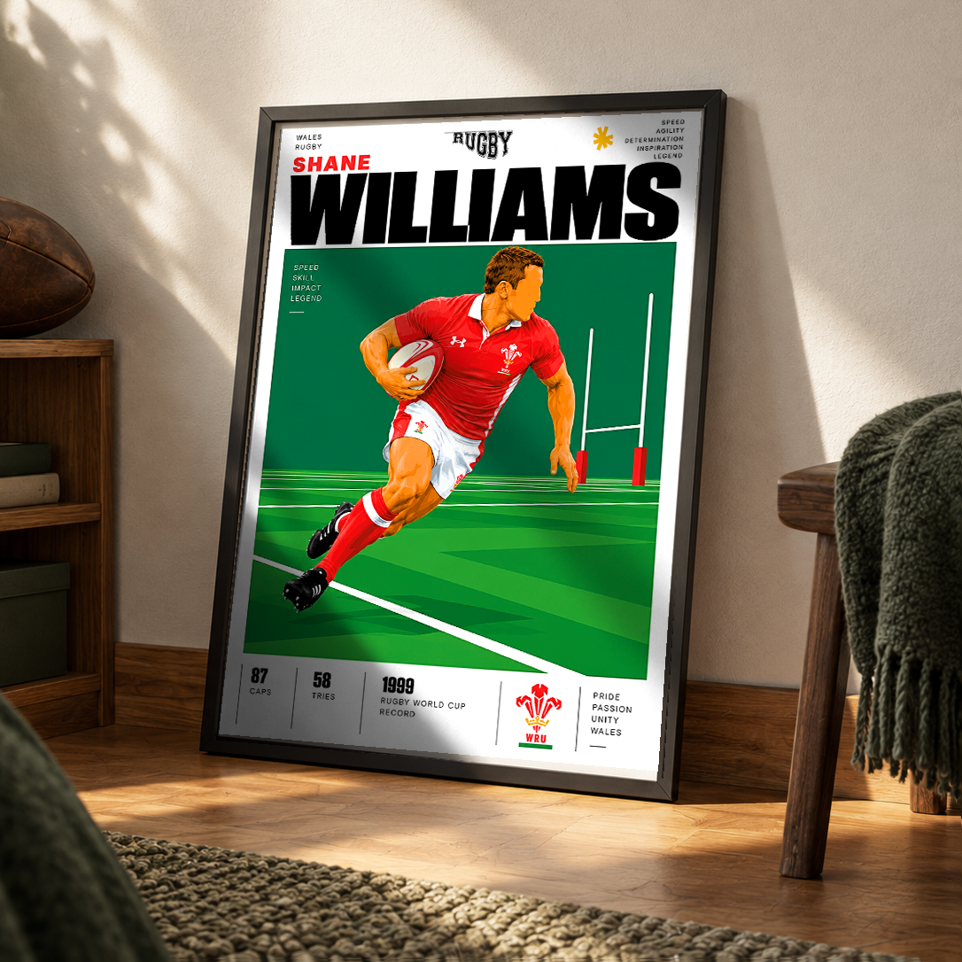 Shane Williams Wales wing rugby poster – wall art print by 98types