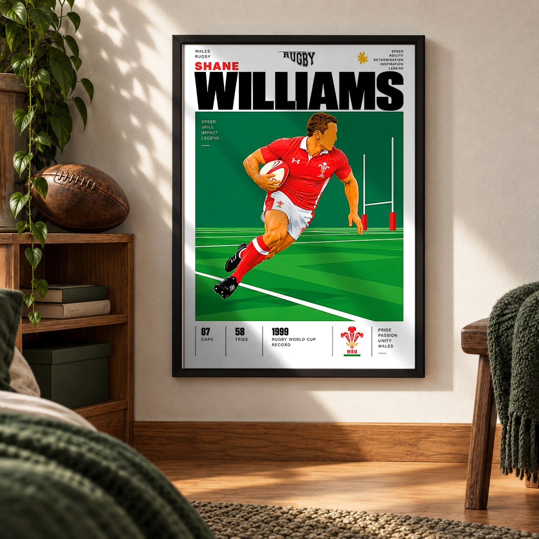 Shane Williams Wales wing rugby poster – wall art print by 98types