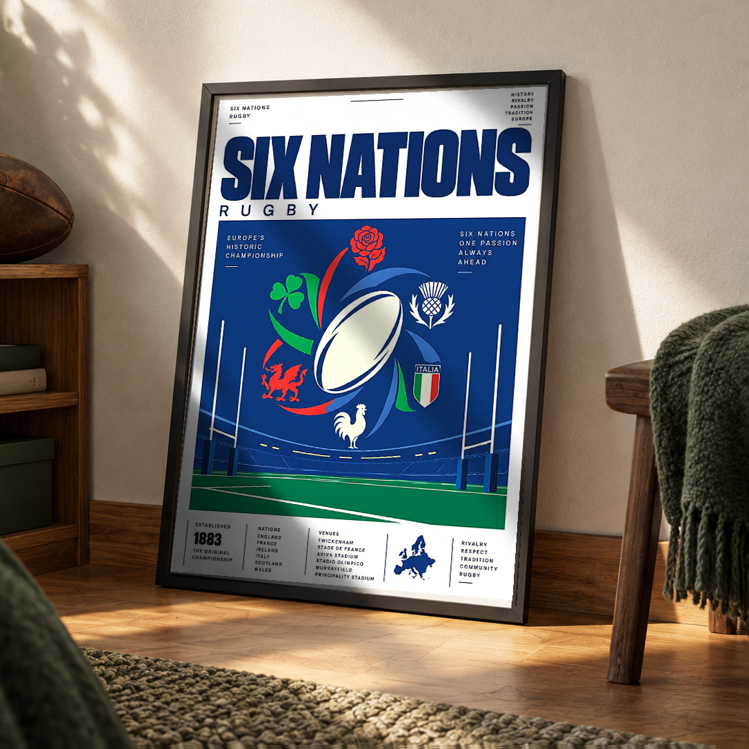 Six Nations rugby championship poster – rugby wall art print by 98types