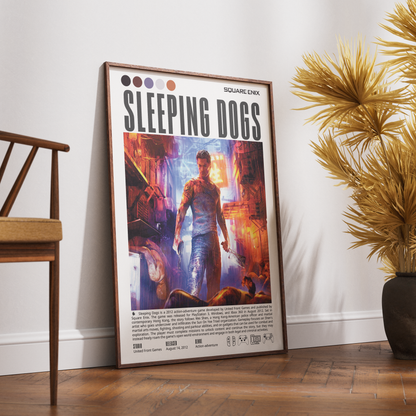 Sleeping Dogs 2012 action adventure poster — Wei Shen Hong Kong Triad undercover martial arts wall art print UK
