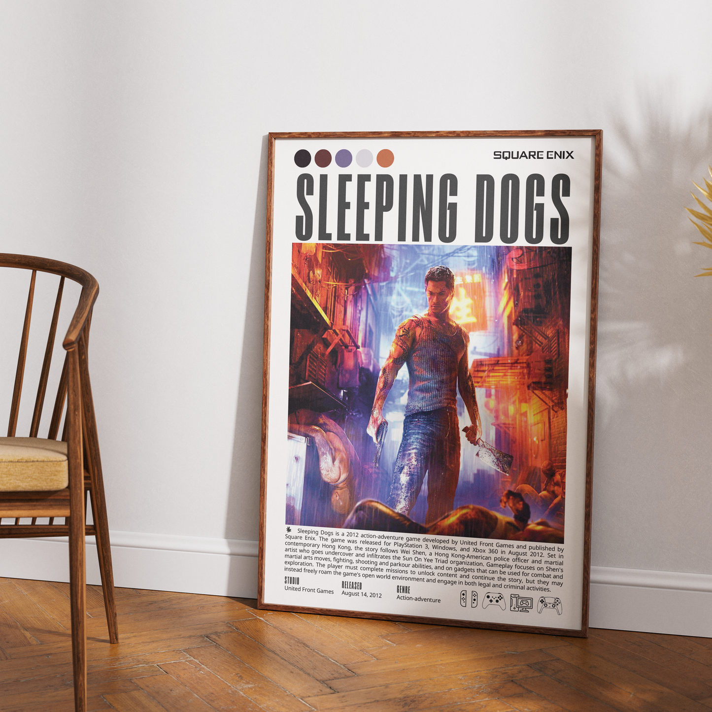 Sleeping Dogs 2012 action adventure poster — Wei Shen Hong Kong Triad undercover martial arts wall art print UK
