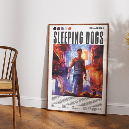 Sleeping Dogs 2012 action adventure poster — Wei Shen Hong Kong Triad undercover martial arts wall art print UK
