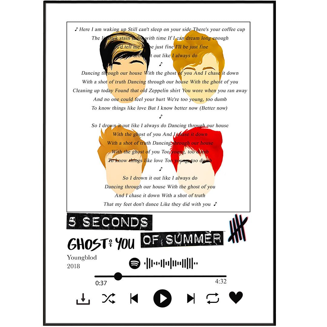 5 Seconds of Summer - Ghost Of You lyrics Prints - 98typessong lyric prints