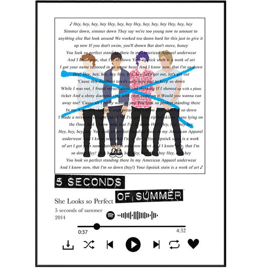 5 seconds of summer - She looks so perfect lyrics Prints - 98typessong lyric prints