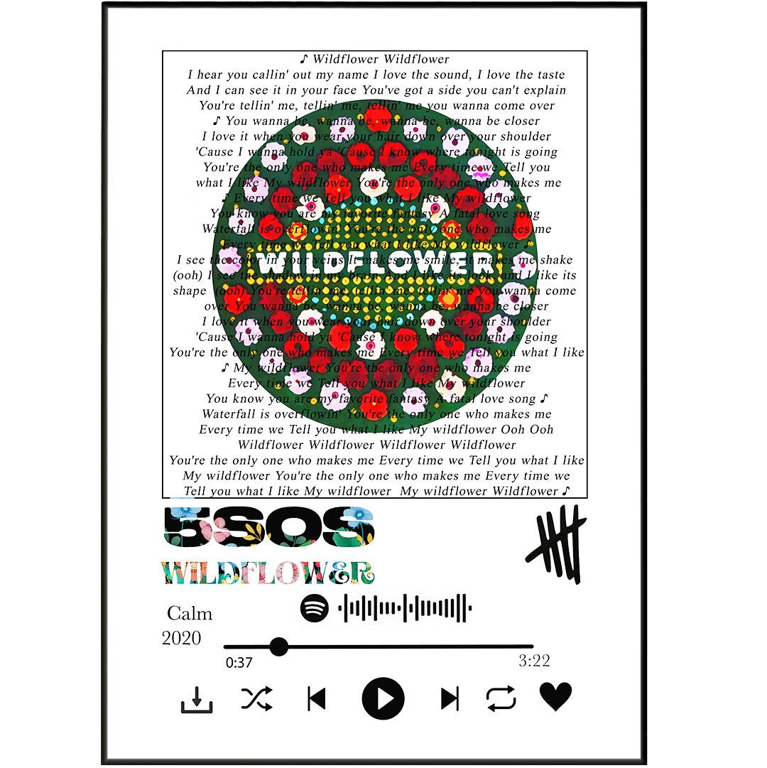 5 seconds of summer - Wildflower lyrics Prints - 98typessong lyric prints