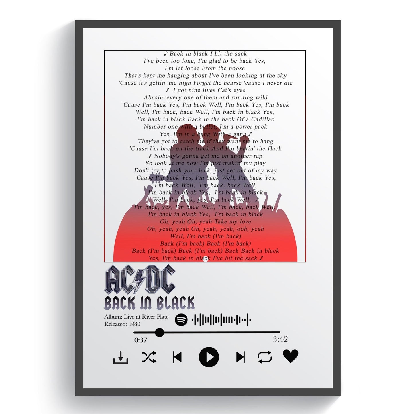 AC DC - You Shook Me All Night Long Lyric Posters - 98typessong lyric prints