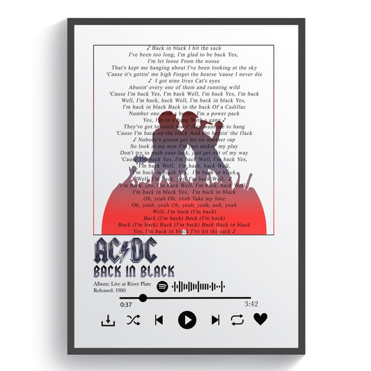 AC DC - You Shook Me All Night Long Lyric Posters - 98typessong lyric prints