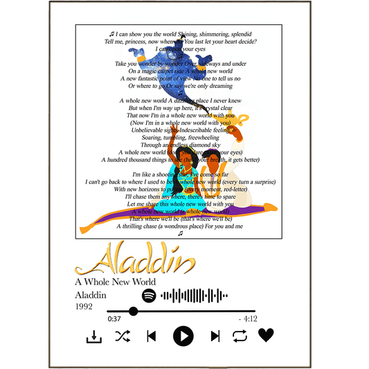 Aladdin - A Whole New World Print - 98typessong lyric prints