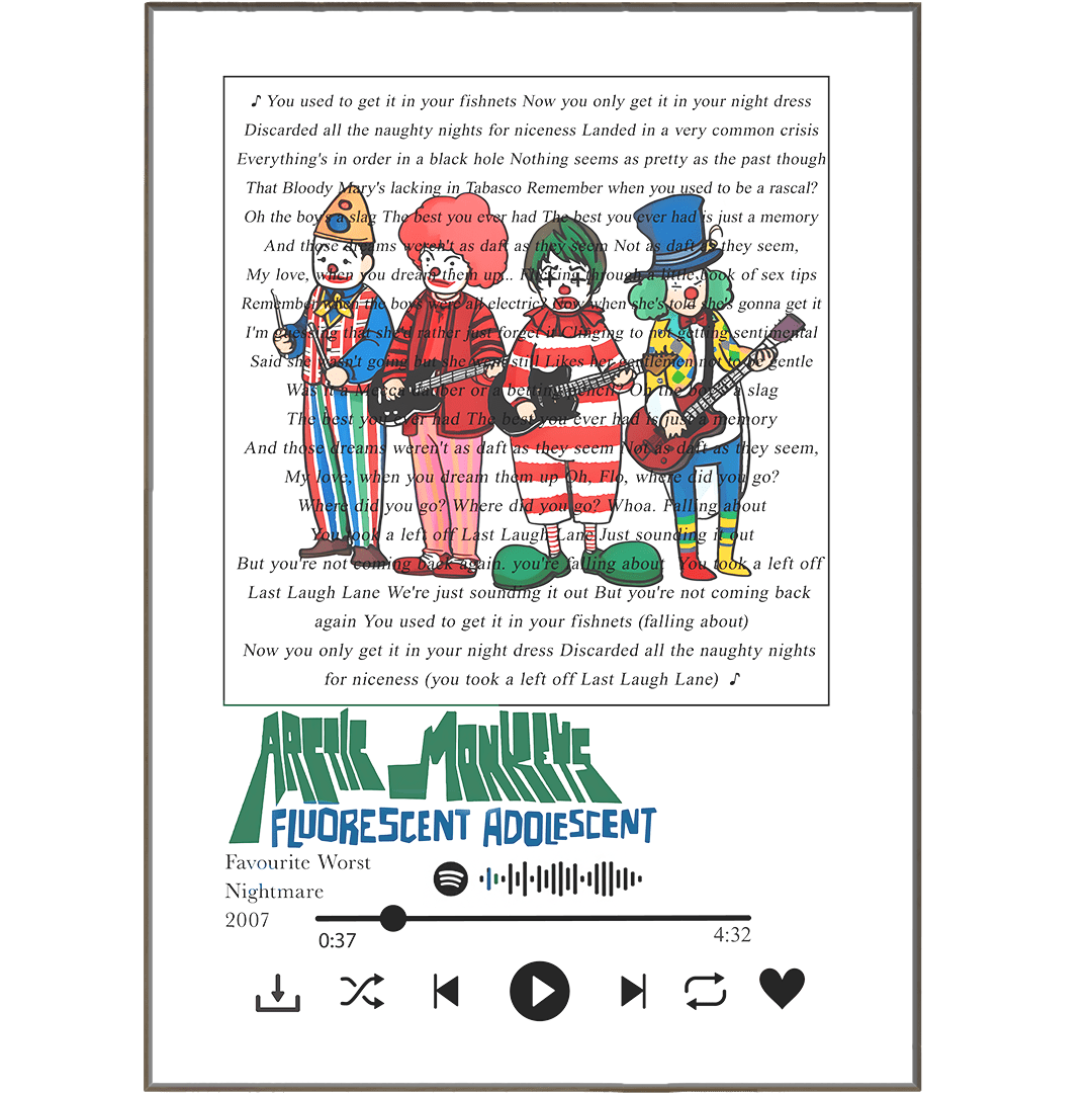 Arctic monkeys - Fluorescent Adolescent Lyrics Prints - 98typessong lyric prints