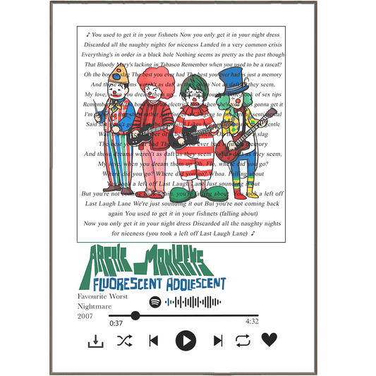 Arctic monkeys - Fluorescent Adolescent Lyrics Prints - 98typessong lyric prints