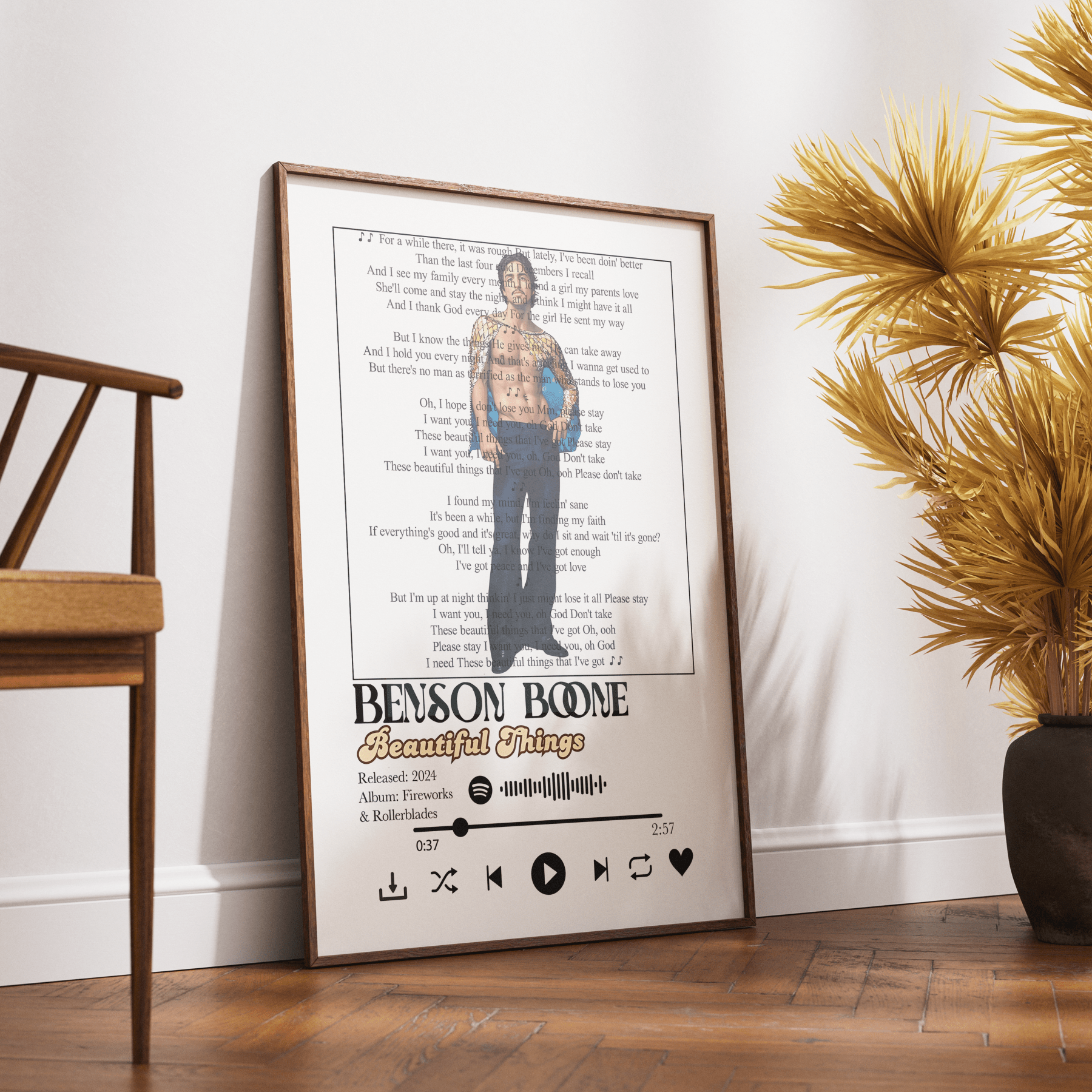 Benson Boone - Beautiful Things Lyrics Prints - 98typessong lyric prints