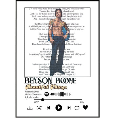 Benson Boone - Beautiful Things Lyrics Prints - 98typessong lyric prints