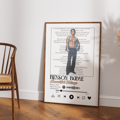 Benson Boone - Beautiful Things Lyrics Prints - 98typessong lyric prints