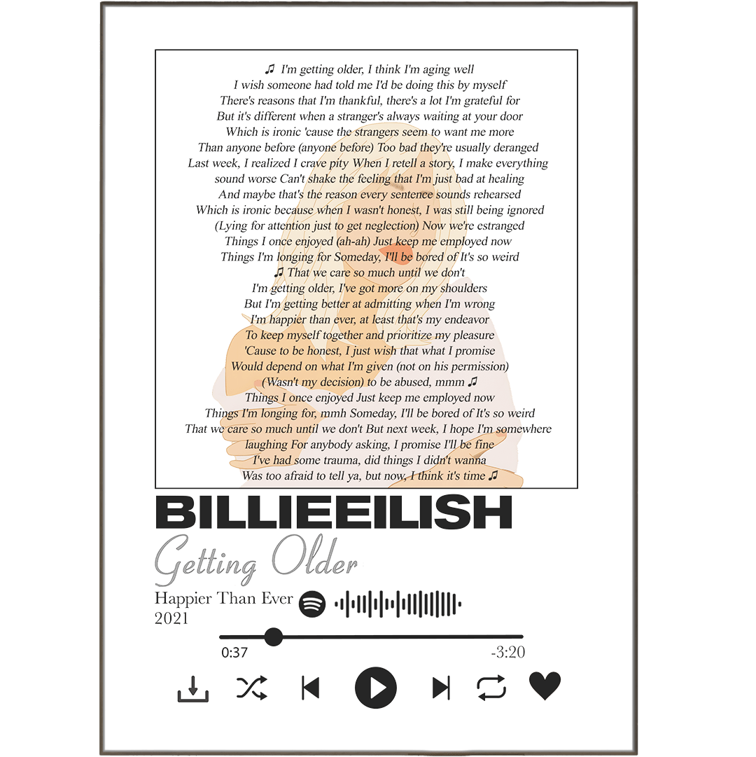 Billie Eilish - Getting Older Prints - 98typessong lyric prints