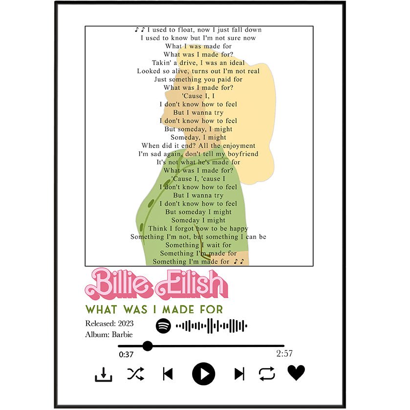 Billie Eilish - What was I made for lyrics Prints - 98typessong lyric prints
