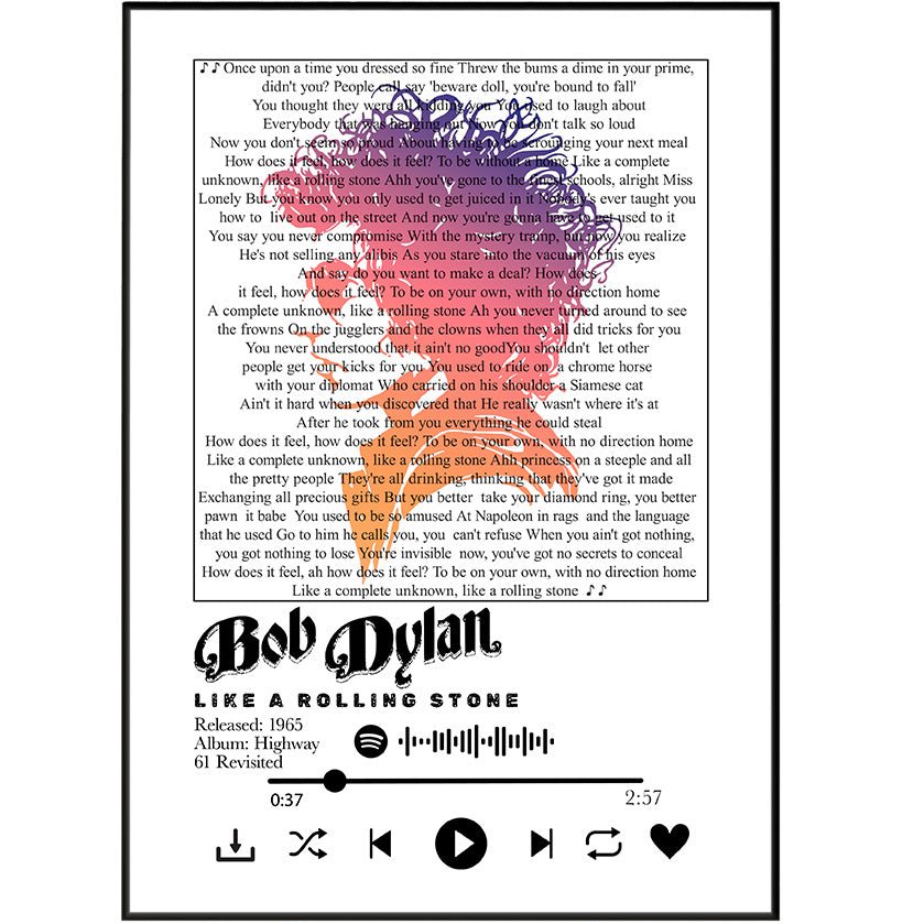 Bob Dylan - Like a rolling stone lyrics Posters - 98typessong lyric prints