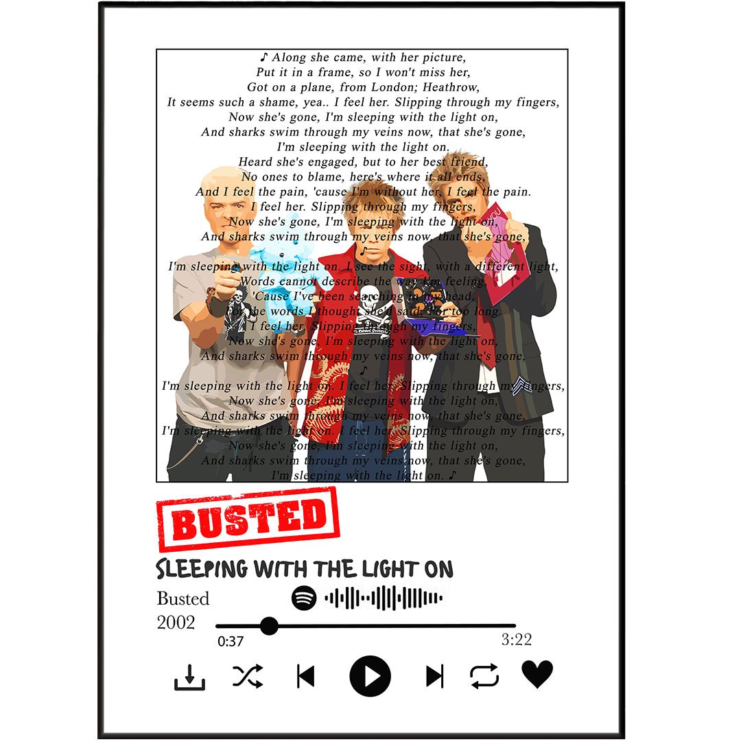 Busted - Sleeping with the light on lyrics Prints - 98typessong lyric prints