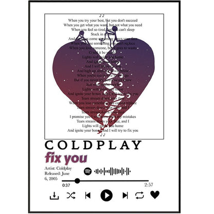 Coldplay - Fix you Lyrics Prints - 98typessong lyric prints