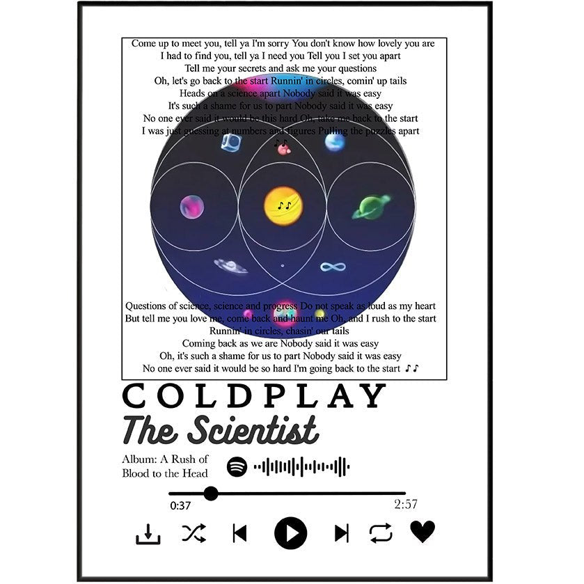 Coldplay - The Scientist Lyrics Prints - 98typessong lyric prints