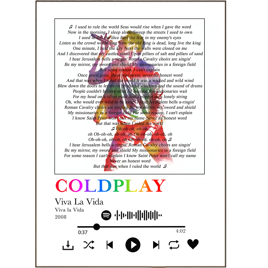 Coldplay - viva la vida lyrics Prints - 98typessong lyric prints