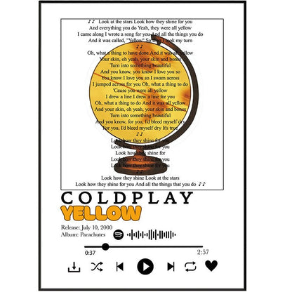Coldplay - Yellow Lyrics Prints - 98typessong lyric prints