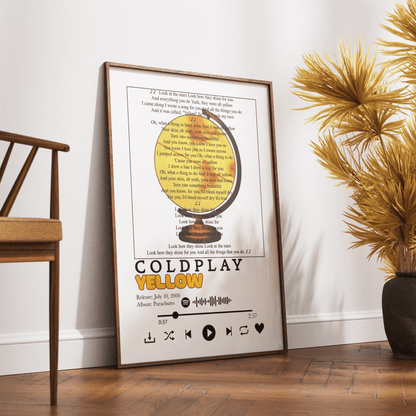 Coldplay - Yellow Lyrics Prints - 98typessong lyric prints