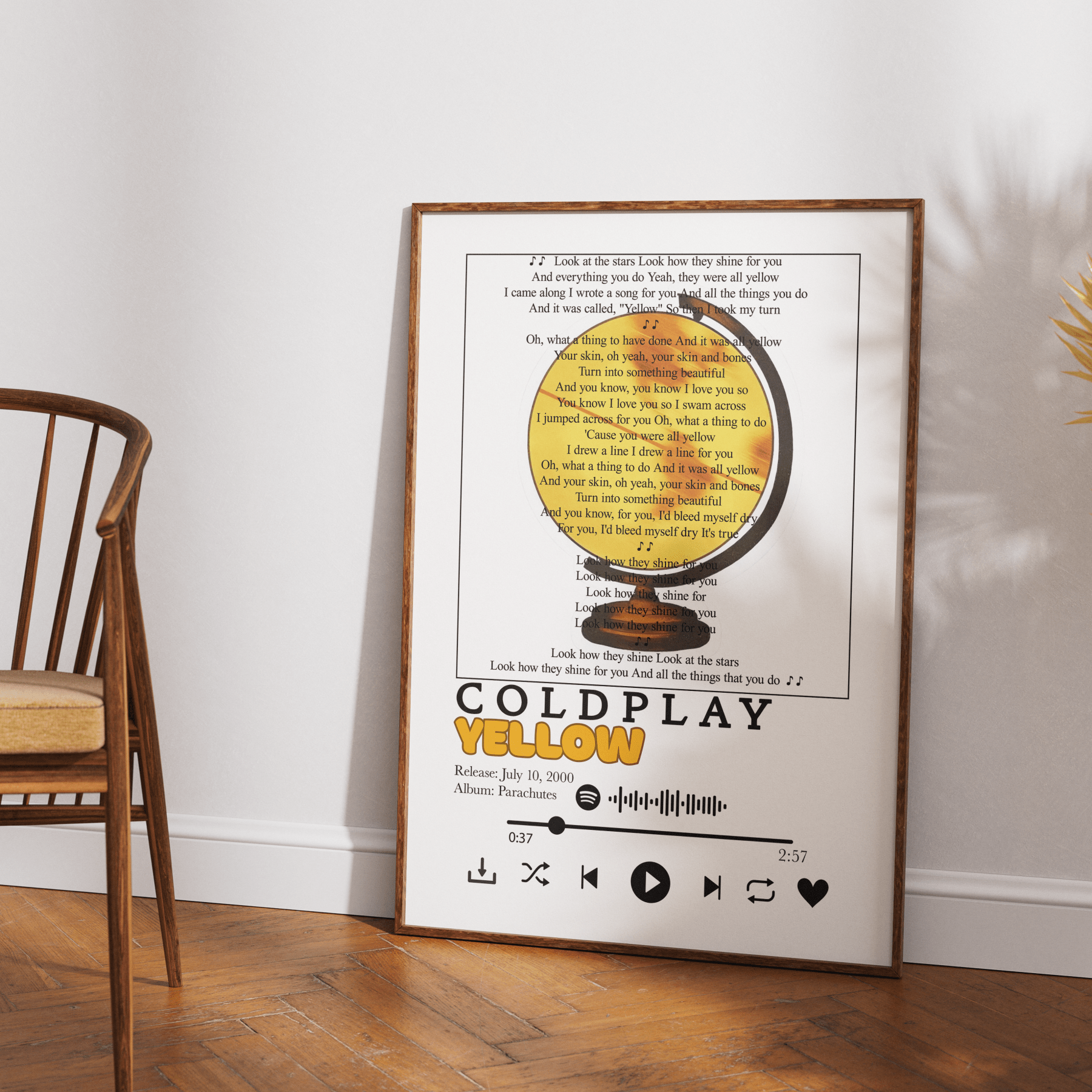 Coldplay - Yellow Lyrics Prints - 98typessong lyric prints
