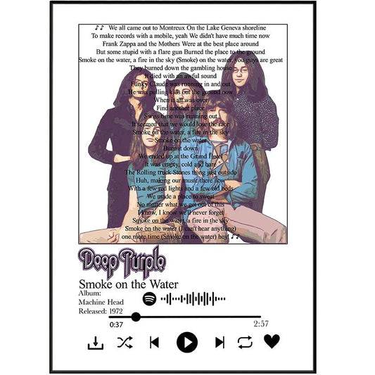 Deep Purple - Smoke on the Water lyrics Prints - 98typessong lyric prints