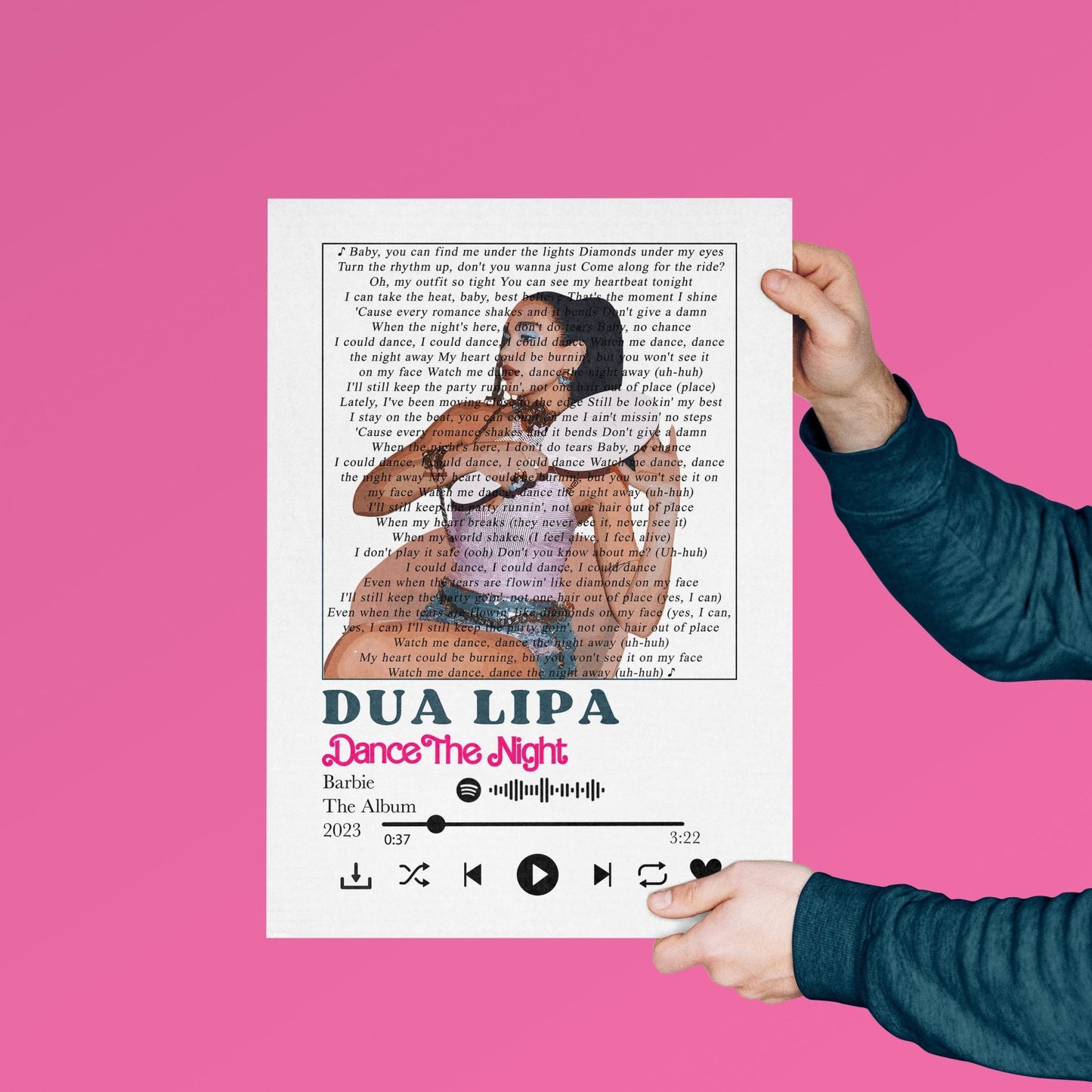 Dua Lipa - Dance The Night Lyrics Prints - 98typessong lyric prints