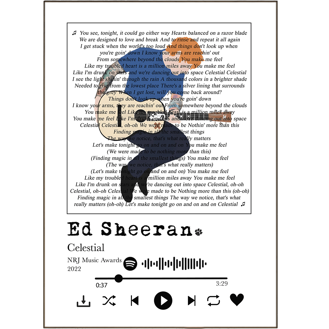 Ed Sheeran - Celestial Prints - 98typessong lyric prints