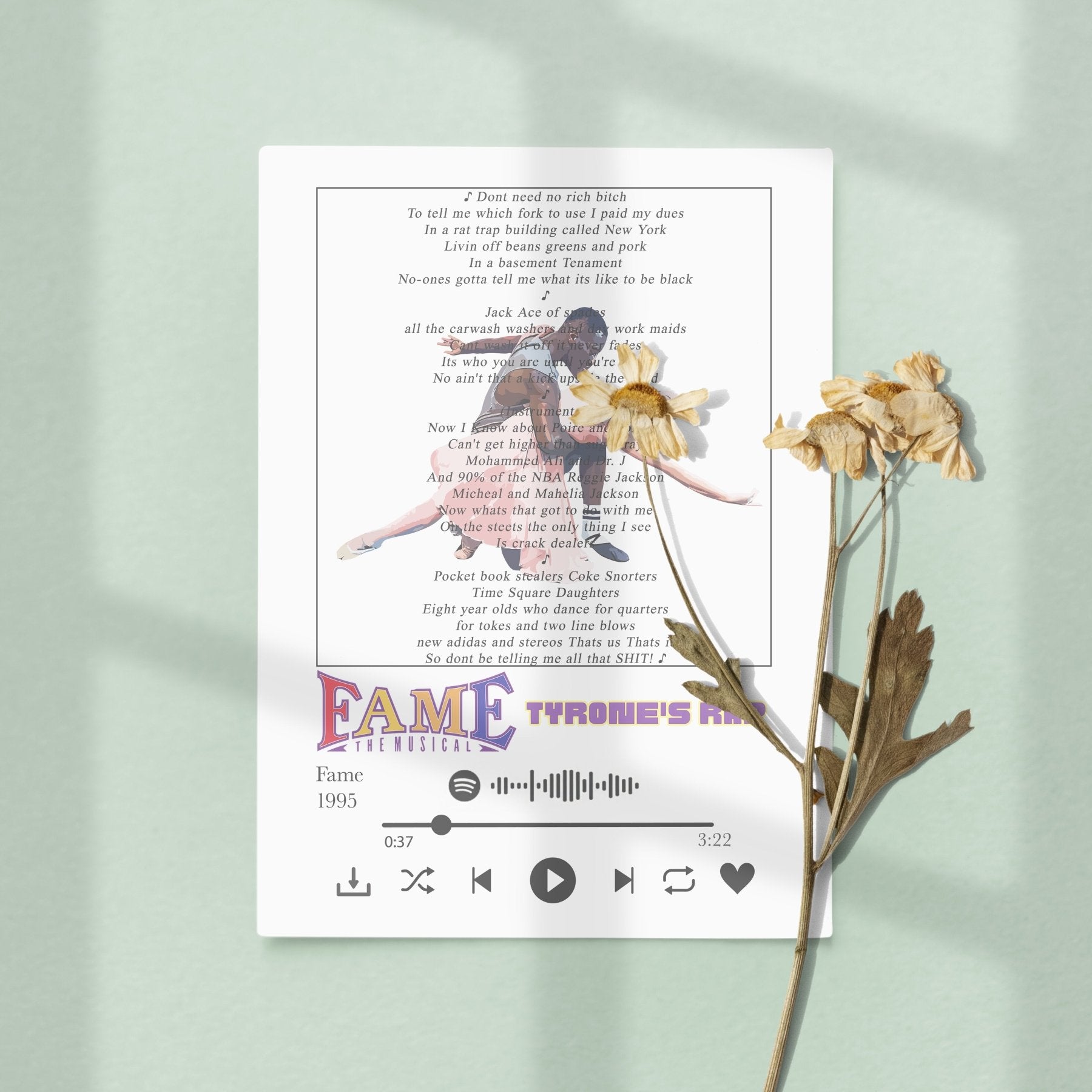 Fame The Musical - Tyrone’s Rap Lyrics Prints - 98typessong lyric prints