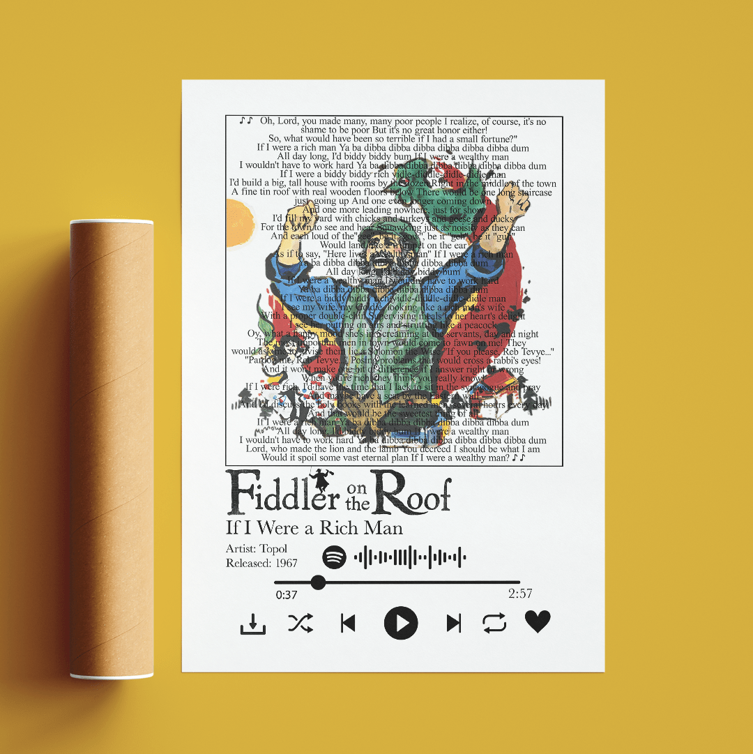 Fiddler on the Roof - If i were a rich man lyrics Prints - 98typessong lyric prints