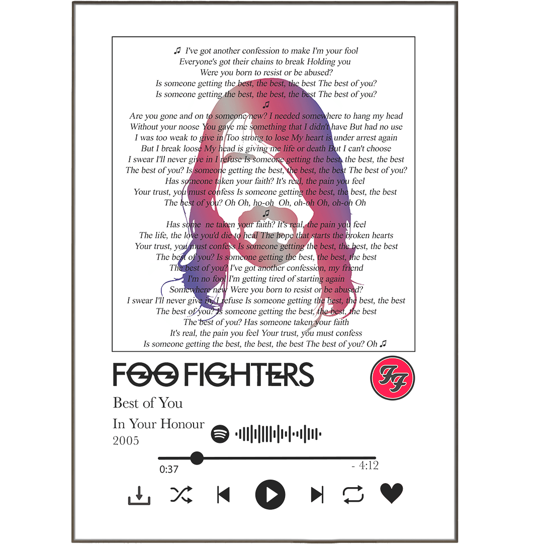 Foo Fighters - Best of you Lyrics Prints - 98typessong lyric prints