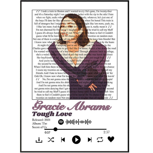Gracie Abrams - Tough love lyrics Prints - 98typessong lyric prints