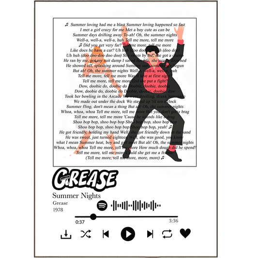 Grease - Summer Nights Prints - 98typessong lyric prints