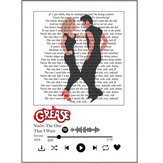 Grease - You're The One That I Want Prints - 98typessong lyric prints